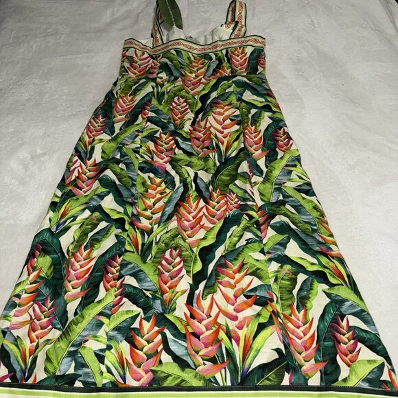 NWT Farm Rio Heli Leaves Button Front  Linen Midi Dress Tropical Button $248 - Picture 4 of 7
